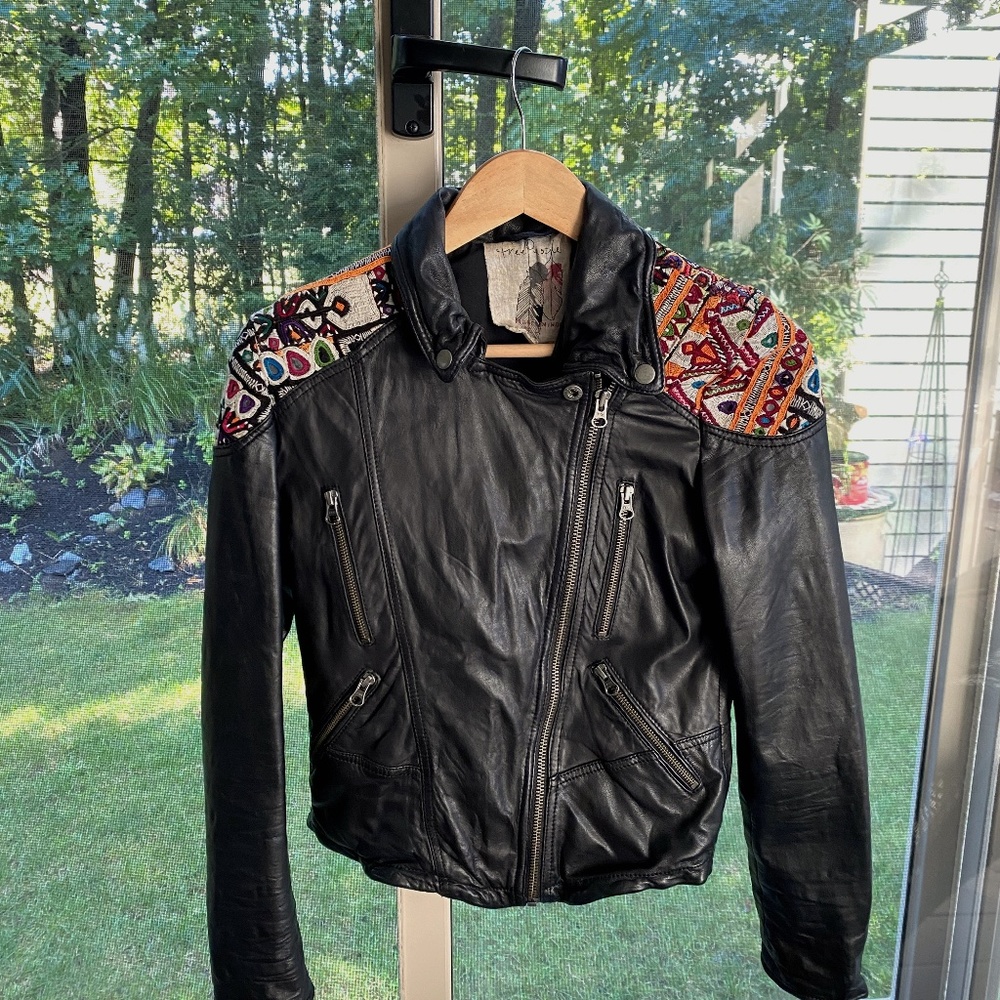 Free People - Embroidered Leather Moto